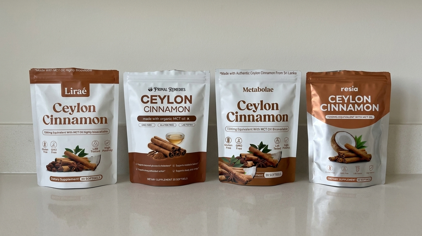 Four different brand pouches with identical formulas